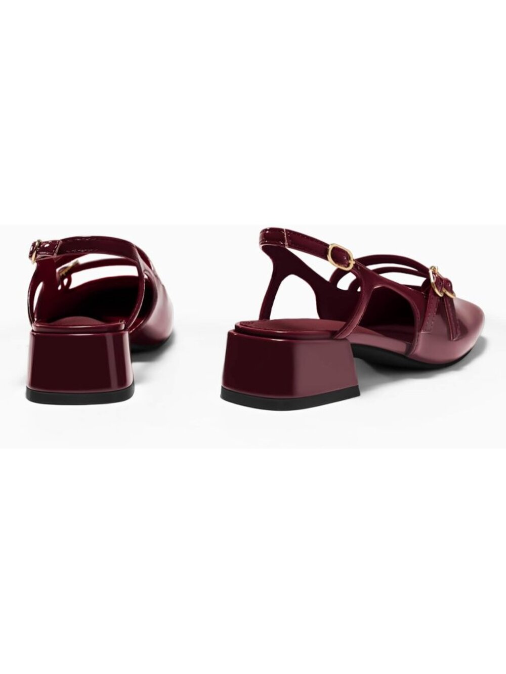 Women's Dark Red Mary Jane Chunky Low Heel Slingback Closed Square Toe Shoes - Picture 5 of 6